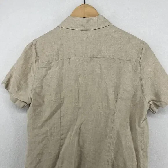 LL BEAN Shirt Womens S Washable Linen Button Up Short Sleeve Woven Beige - Picture 6 of 12